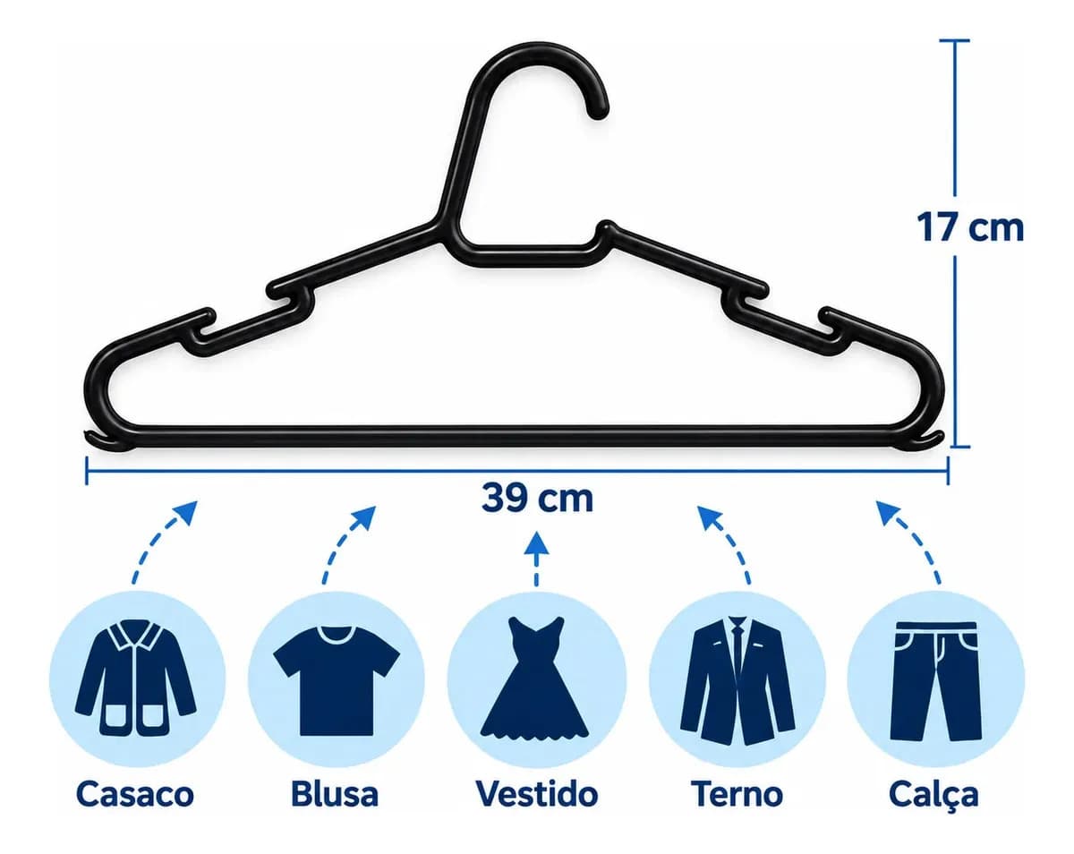 Kit 50 Cabide Adulto Preto Organizador Roupa Reforçado — imagem 5