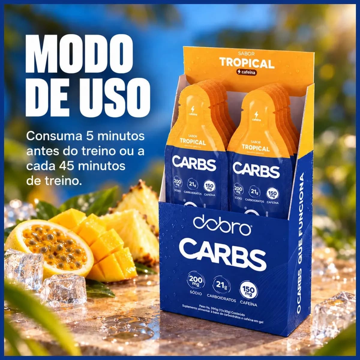 Dobro Carbs Gel Com Cafeína Sabores 30g (10 Sachês) Sabor Tropical — imagem 3