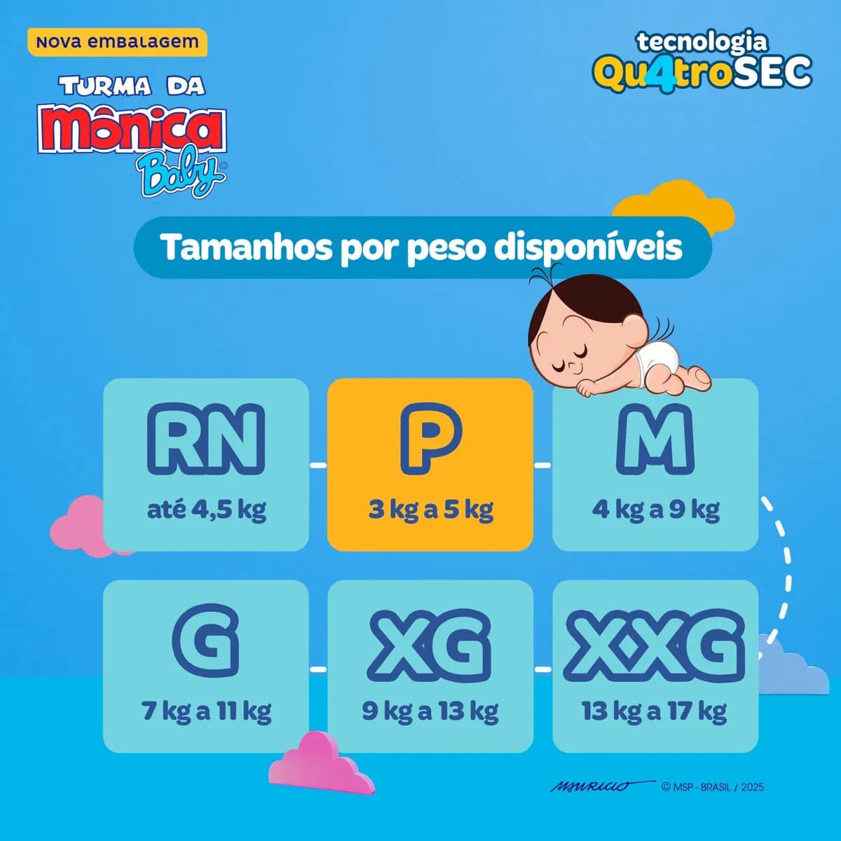 Fraldas Descartáveis Baby Qu4troSec Com 62 Unidades Tamanho P Turma da Mônica — imagem 5