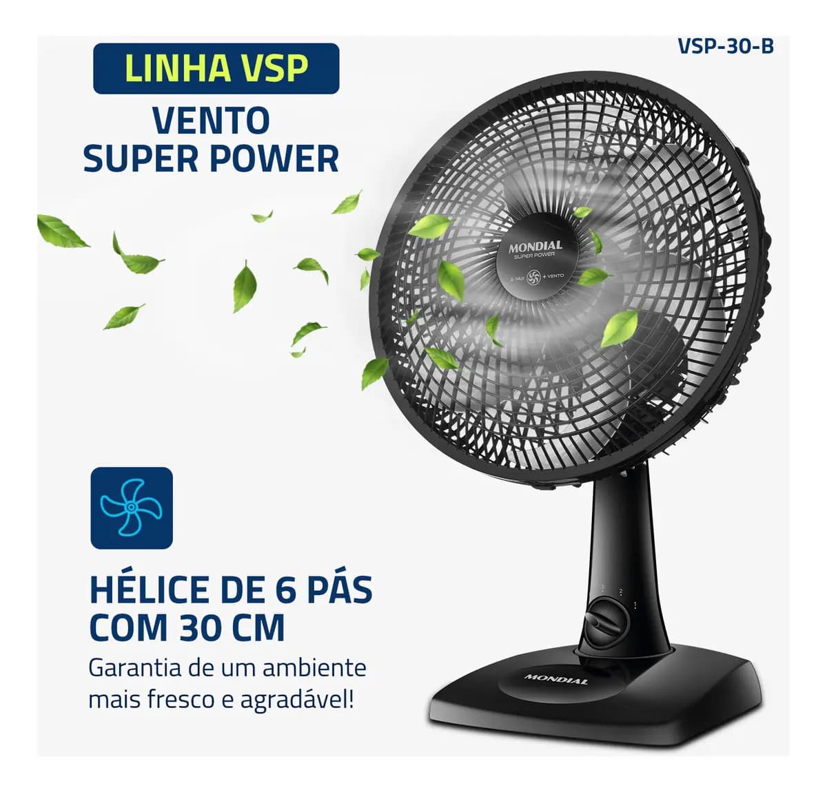 Ventilador de Mesa 30cm Super Power Mondial 60W VSP-30-B — imagem 2