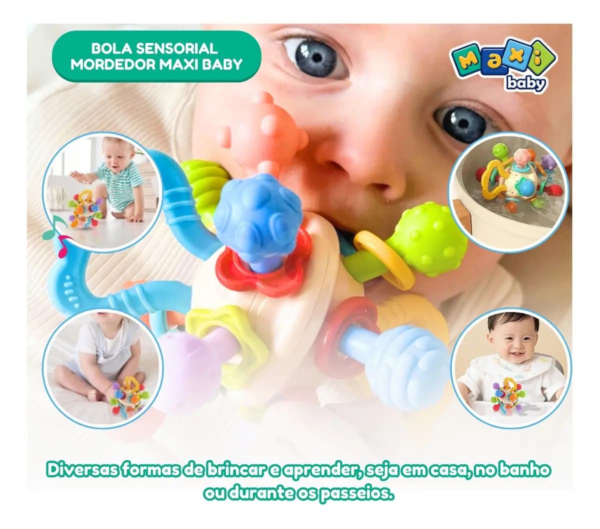 Mordedor Chocalho Bebê Bola Sensorial Massageador Maxi Baby — imagem 4