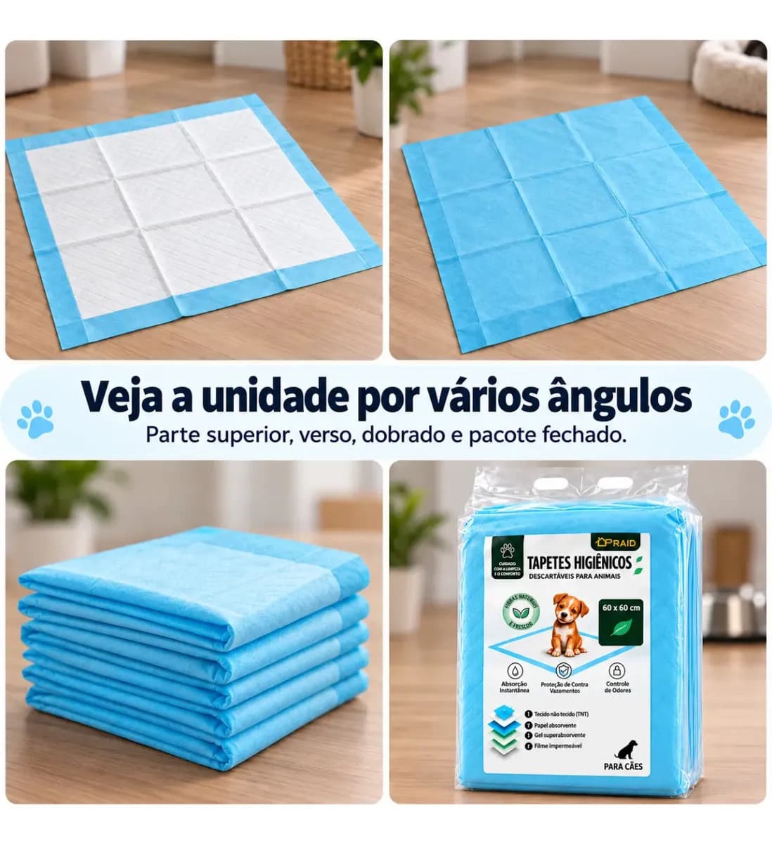 Tapete Higiênico Para Cachorro Descartável Alta Absorção 60x60 60 Unidades Secagem Rápida Cão Proteção Piso — imagem 6
