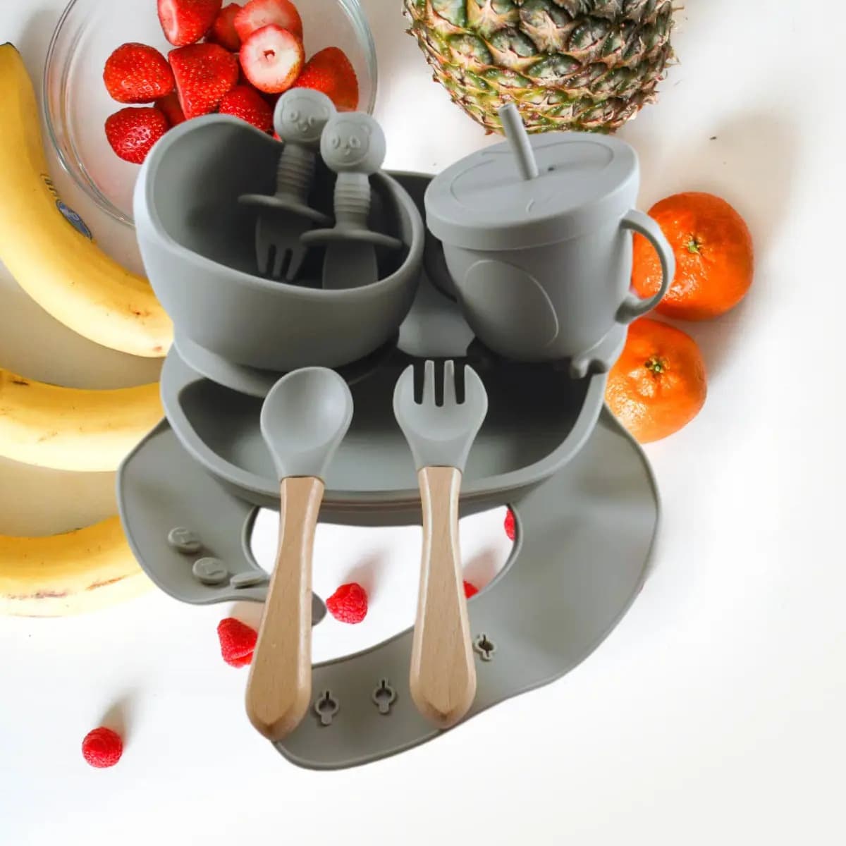 Kit Introdução Alimentar Bebê Silicone Prato Talher 6 Peças — imagem 5