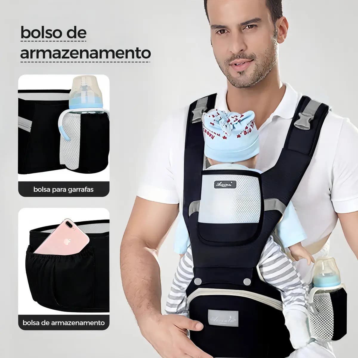 Bolsa Canguru Ergonômico Bebê 3 Em 1 Hygge Moments Cor Preto — imagem 3