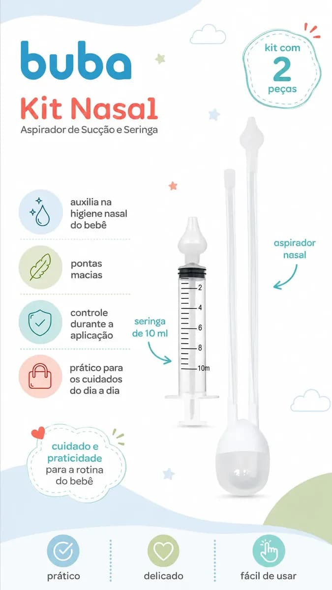 Kit Aspirador Nasal Manual Buba com Seringa e Filtro Sem BPA — imagem 2