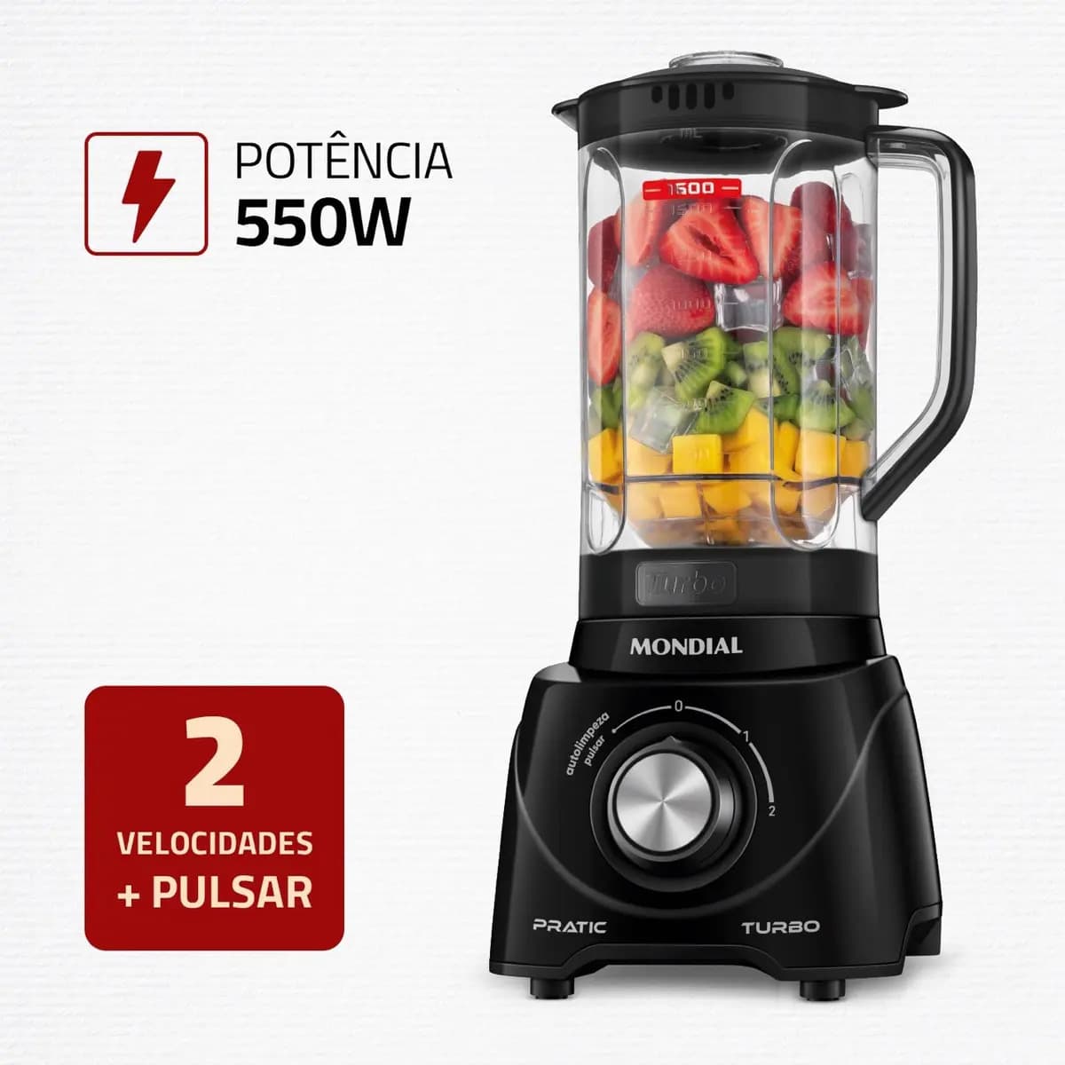 Liquidificador Pratic Turbo, Mondial, 550W - L-98-B — imagem 2