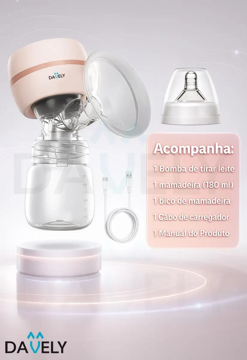 Bomba Tira Leite Materno Elétrica Portátil + Mamadeira Extratora Amamentação Sem BPA Coletor Sugador Bombinha Peito 3 Modos 9 Níveis de Sucção Recarregável Sile — imagem 3