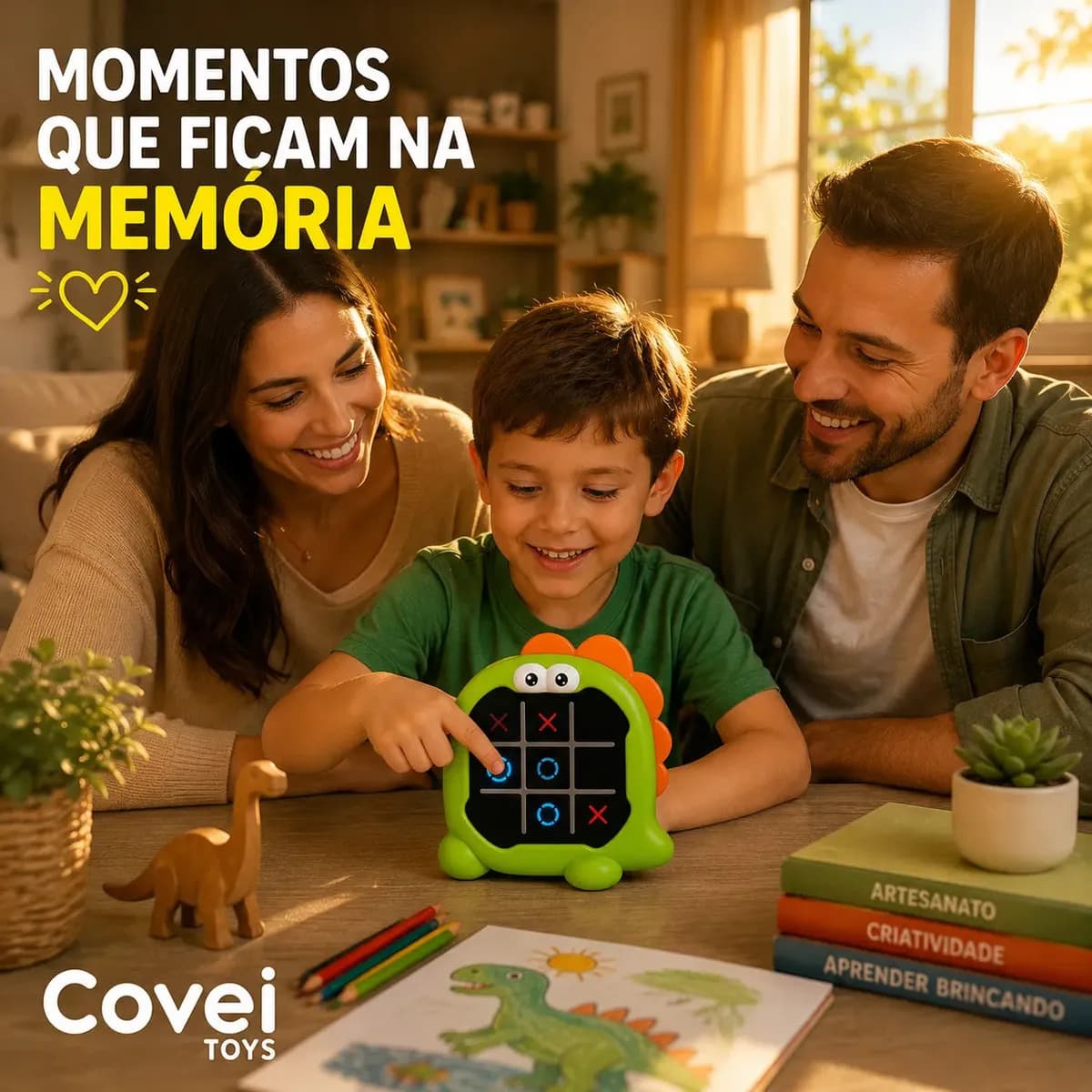 Brinquedo Jogo Da Velha Eletrônico Portátil Tic Tac Toe Puzzle 3 em 1 Game Recarregavel Usb Dinossauro Covei Toys — imagem 4