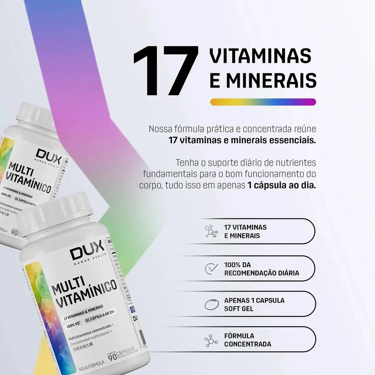 Vitamina Dux Nutrition Polivitaminico Dux Multivitamínico em cápsula Sem sabor x 100mL de 90 un — imagem 3