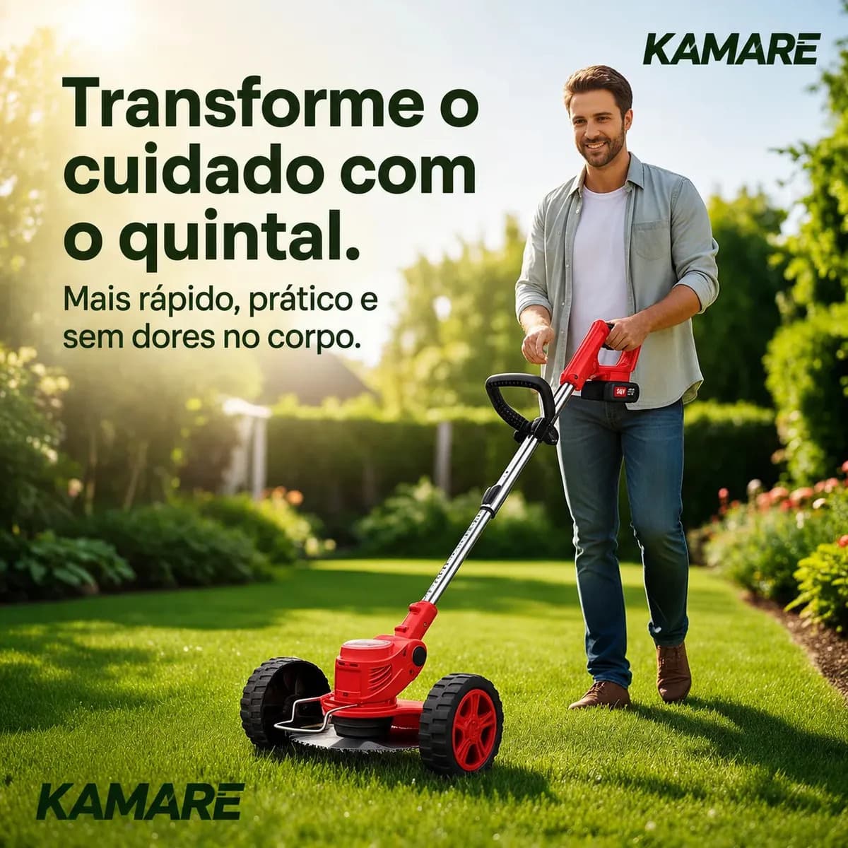 Roçadeira Eletrica cortador de grama 48V Bivolt 2 baterias portátil sem fio com rodas — imagem 2