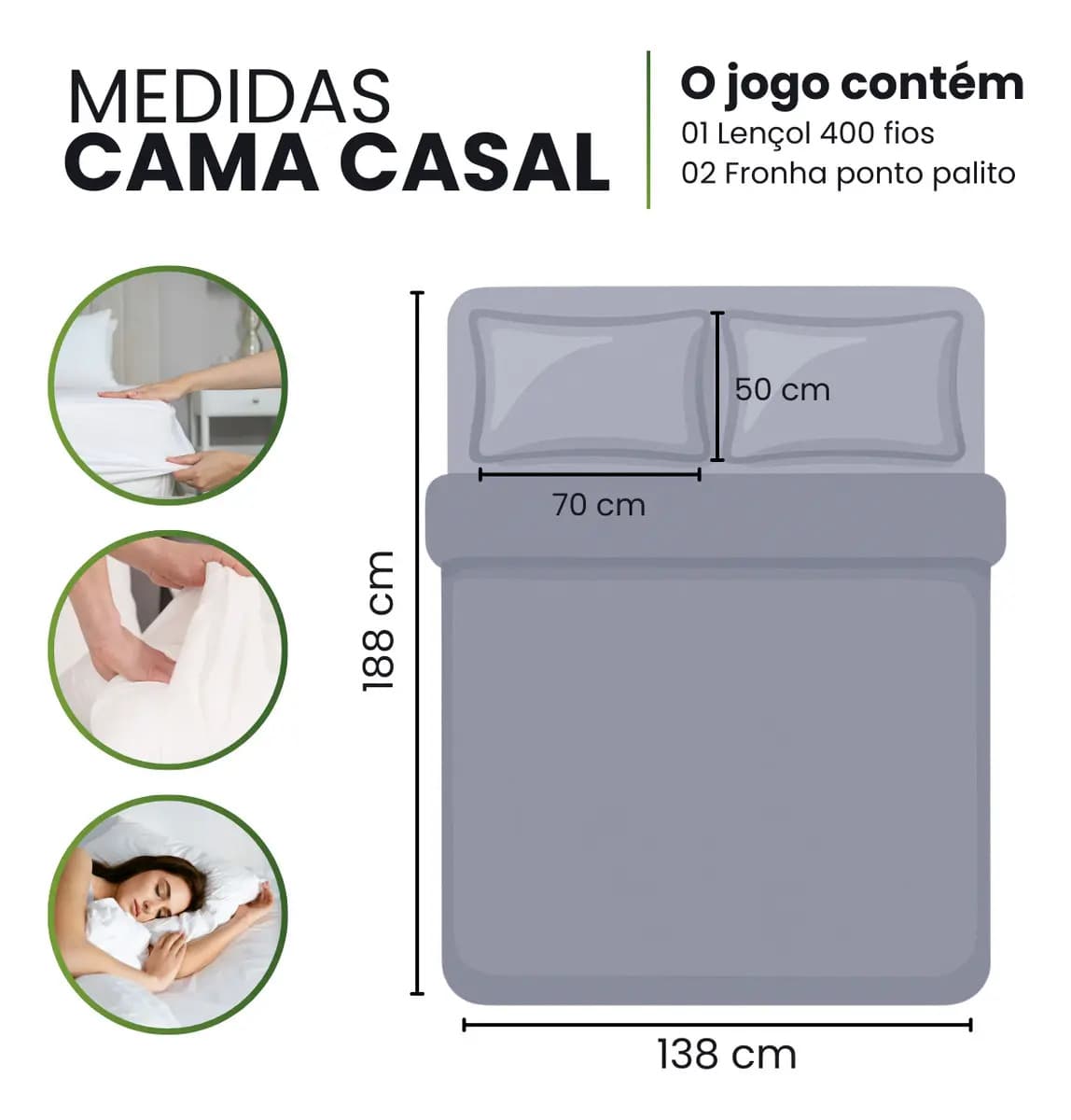 Jogo de Lençol Casal 3 Peças 400 Fios Micropercal Azul-marinho Elástico — imagem 5