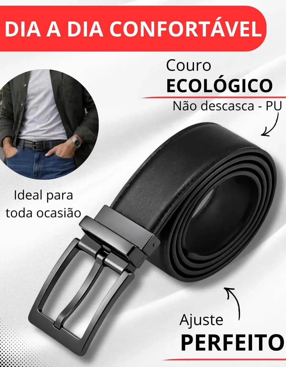 Cinto Duplo Masculino Couro Dupla Face 2 Em 1 Preto Marrom Social 120CM — imagem 4