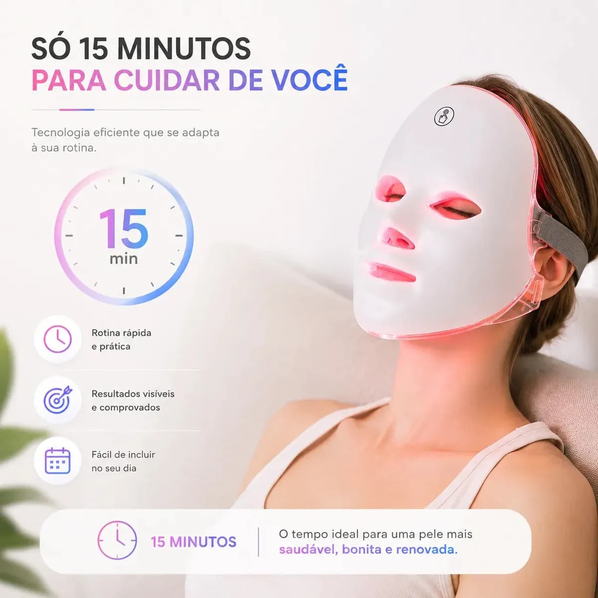 Mascara led facial Skincare led 7 cores EPS-7361 USB Recarregável Branco — imagem 4