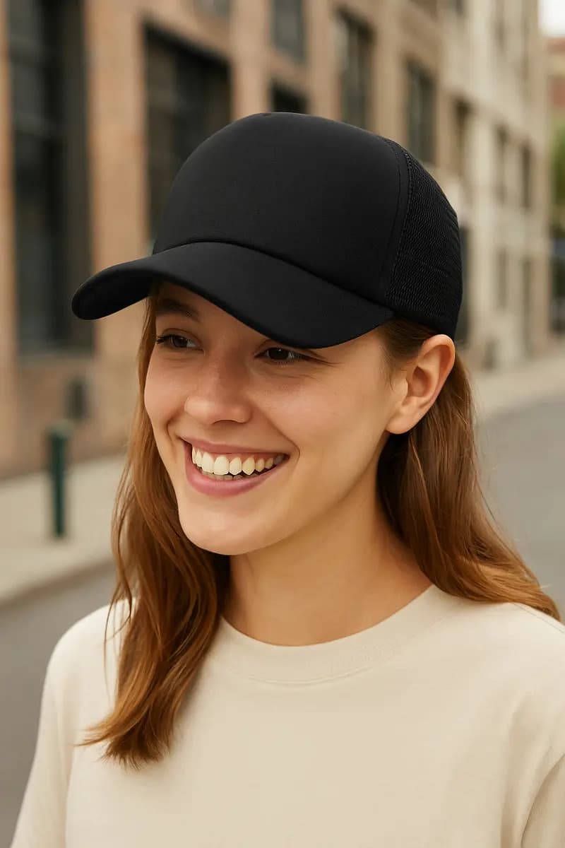Boné Trucker Masculino Liso com Aba Curva Preto — imagem 4