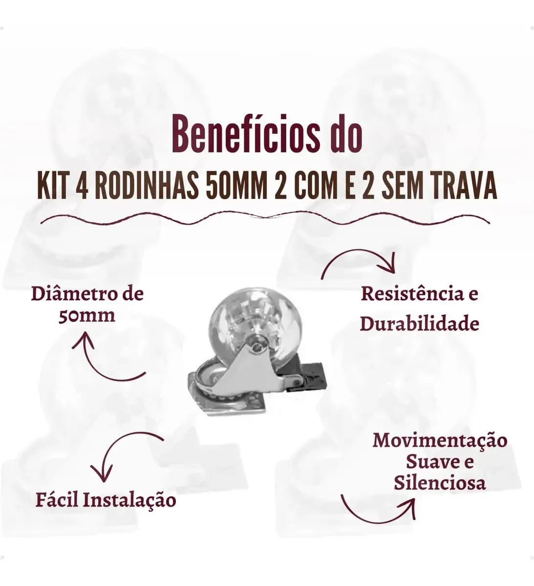 4 Rodinhas Giratório Gel Silicone Rodinha Móveis 50mm 2 Com / 2 Sem Trava - Compra Segura Ekom — imagem 4