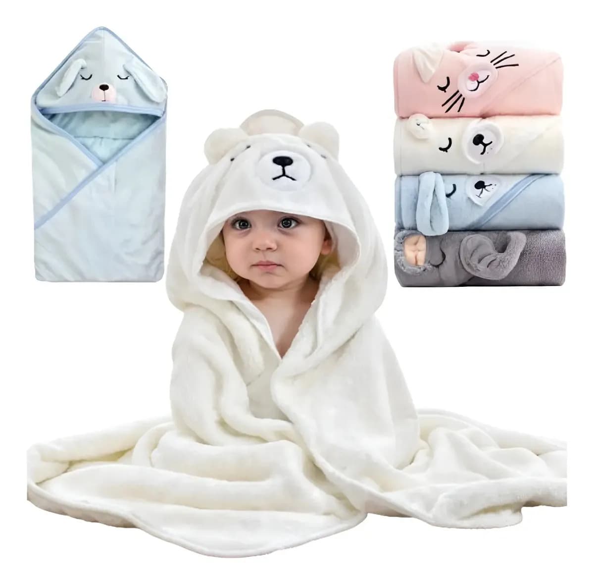 Toalha Bebe Infantil Macia Com Capuz Grande Forrada Durável Cor Bege