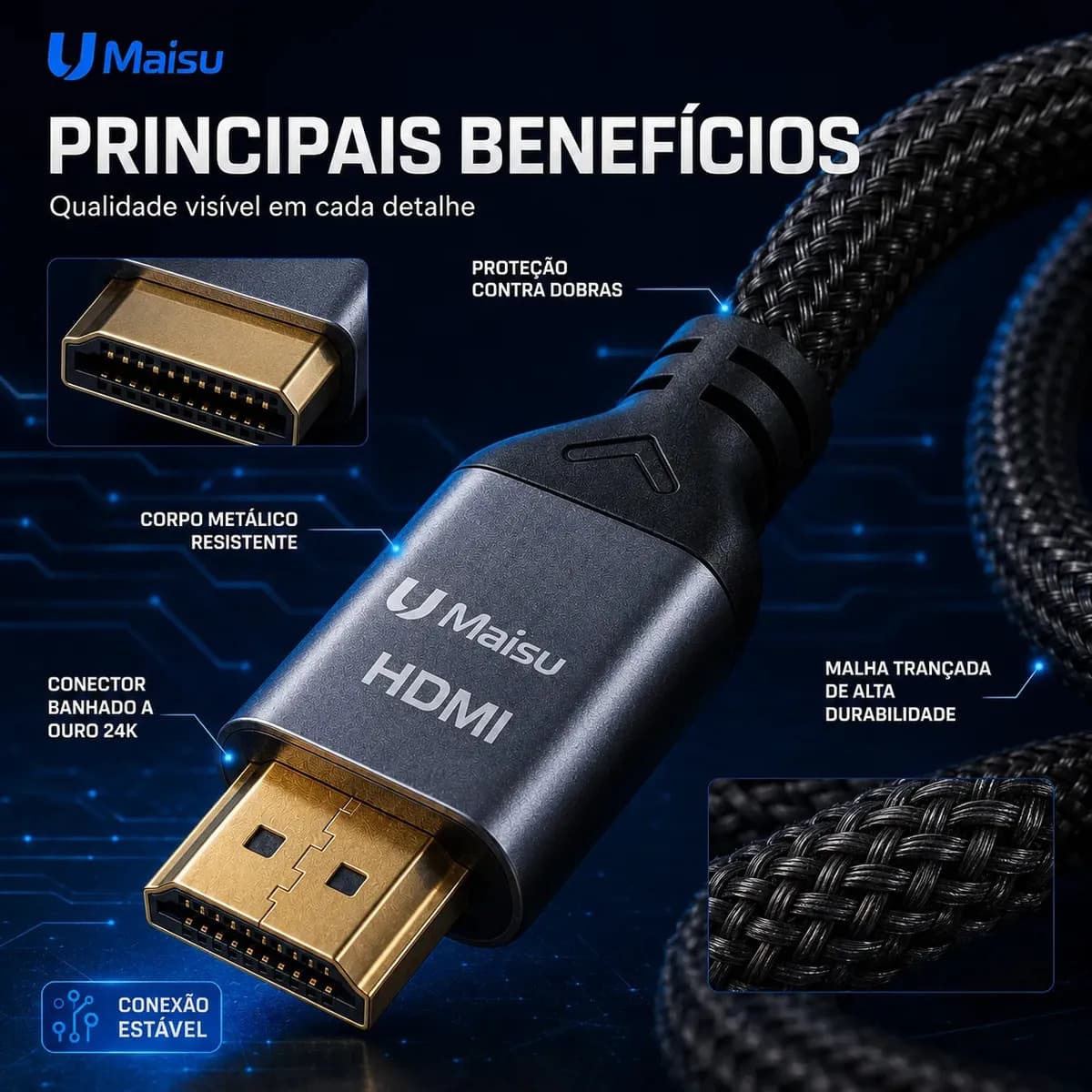 Cabo Hdmi 3 Metros 2.1 8k 4k Ultra HD Full Hd Blindado Speed Para Projetores Ps5 Xbox E Smarttv — imagem 3