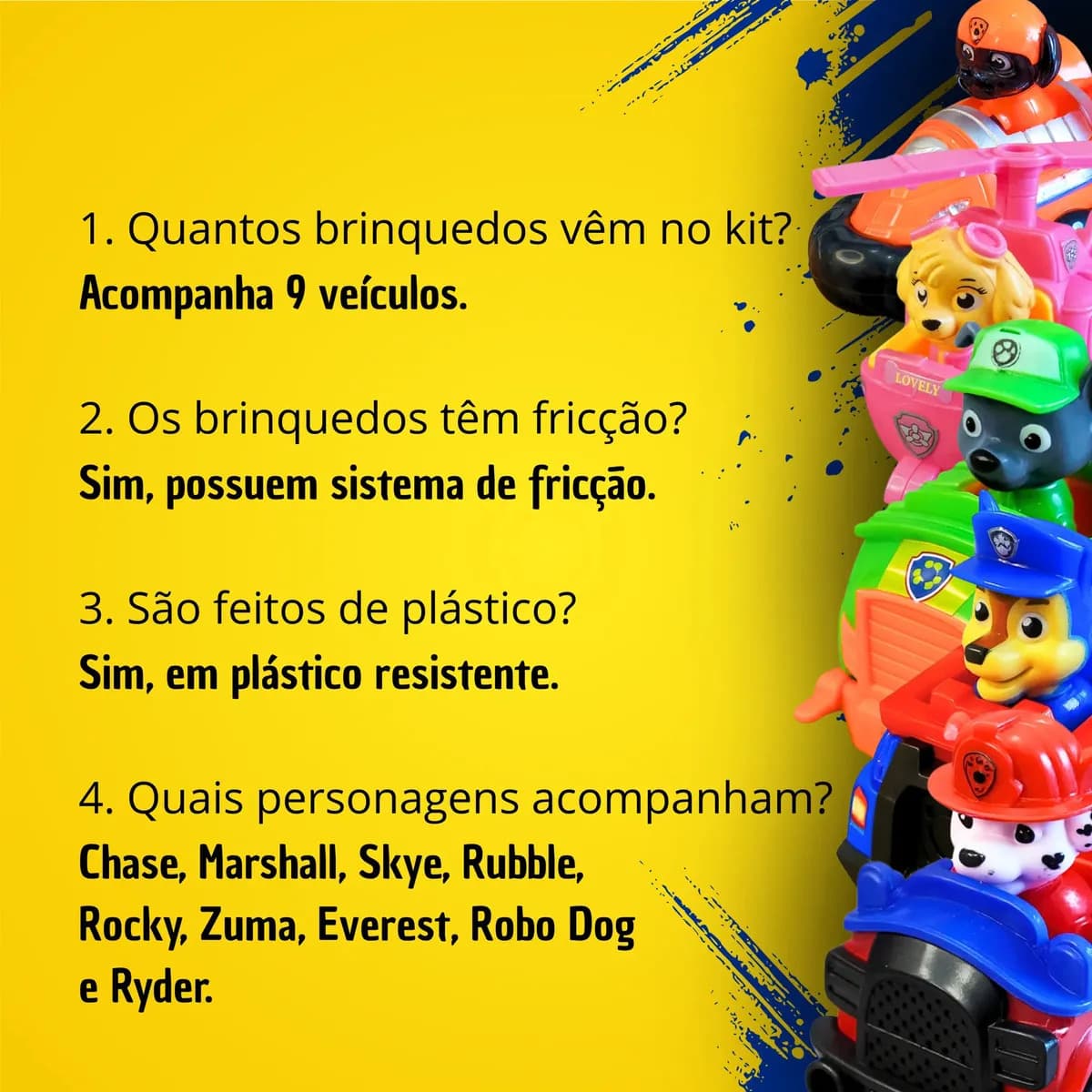 Kit 9 Carros E Personagens Patrulha Canina Coleção Fricção Colorido — imagem 5