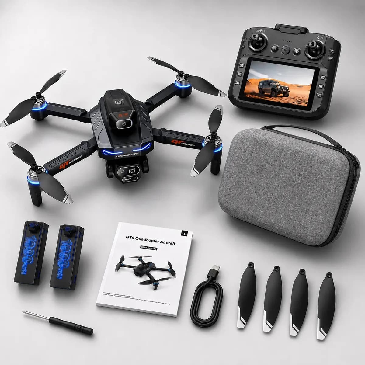 Drone Profissional Gt8 Pro 4k Ultra Hd Com Câmera Aérea Desvio Inteligente De Obstáculos Controle Por Gestos Motor Sem Escovas Voo Estável E Kit Completo Acessó