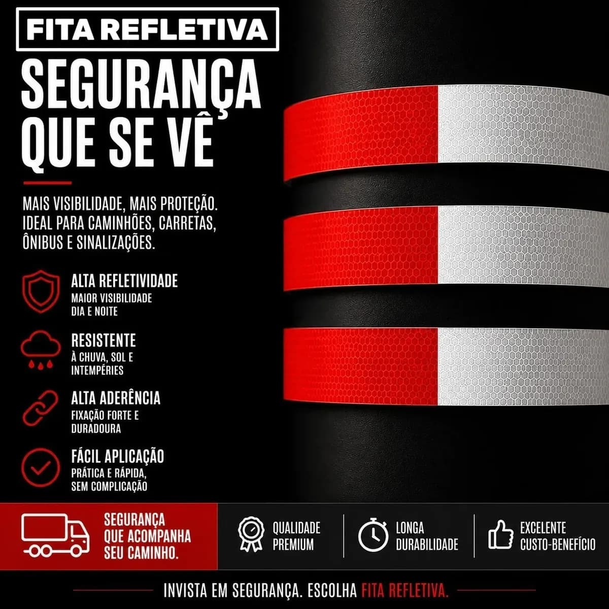 Faixa Refletiva Para-choque Caminhão 2,40m Vermelho Prata — imagem 3
