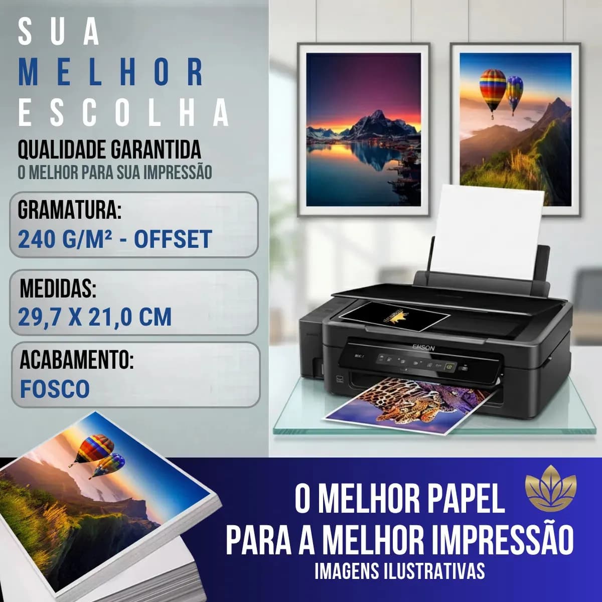 Papel Offset 240g A4 Branco 125 Folhas Premium Sulfite Quinto Império — imagem 2