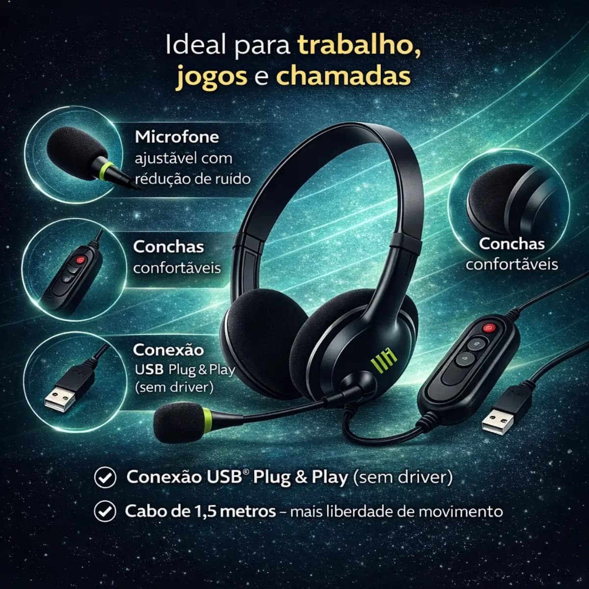 Fone De Ouvido Headset Office Usb Microfone Reunião Empresa Call Computador Telefone Pc Notebook Microfone Para Reunião Home Office Jogos Trabalho — imagem 2