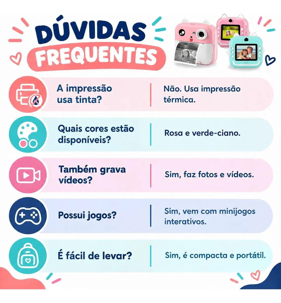 Câmera Digital Infantil TechRyse de Impressão Instantânea com Filmadora e Jogos - Verde-Ciano — imagem 4