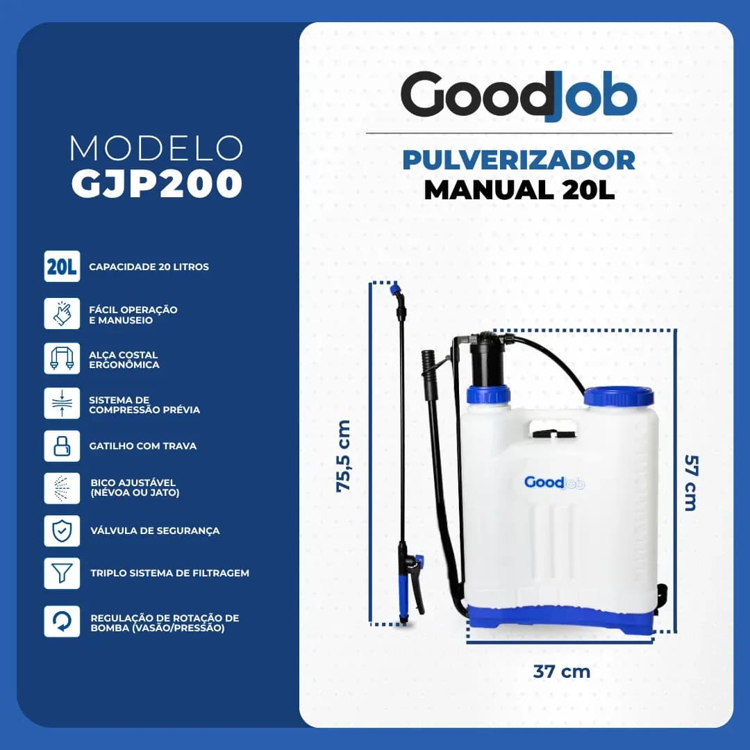 Pulverizador Manual Costal Agrícola 20 Litros Máquina Passar Veneno Insetos GJP200 GoodJob — imagem 2