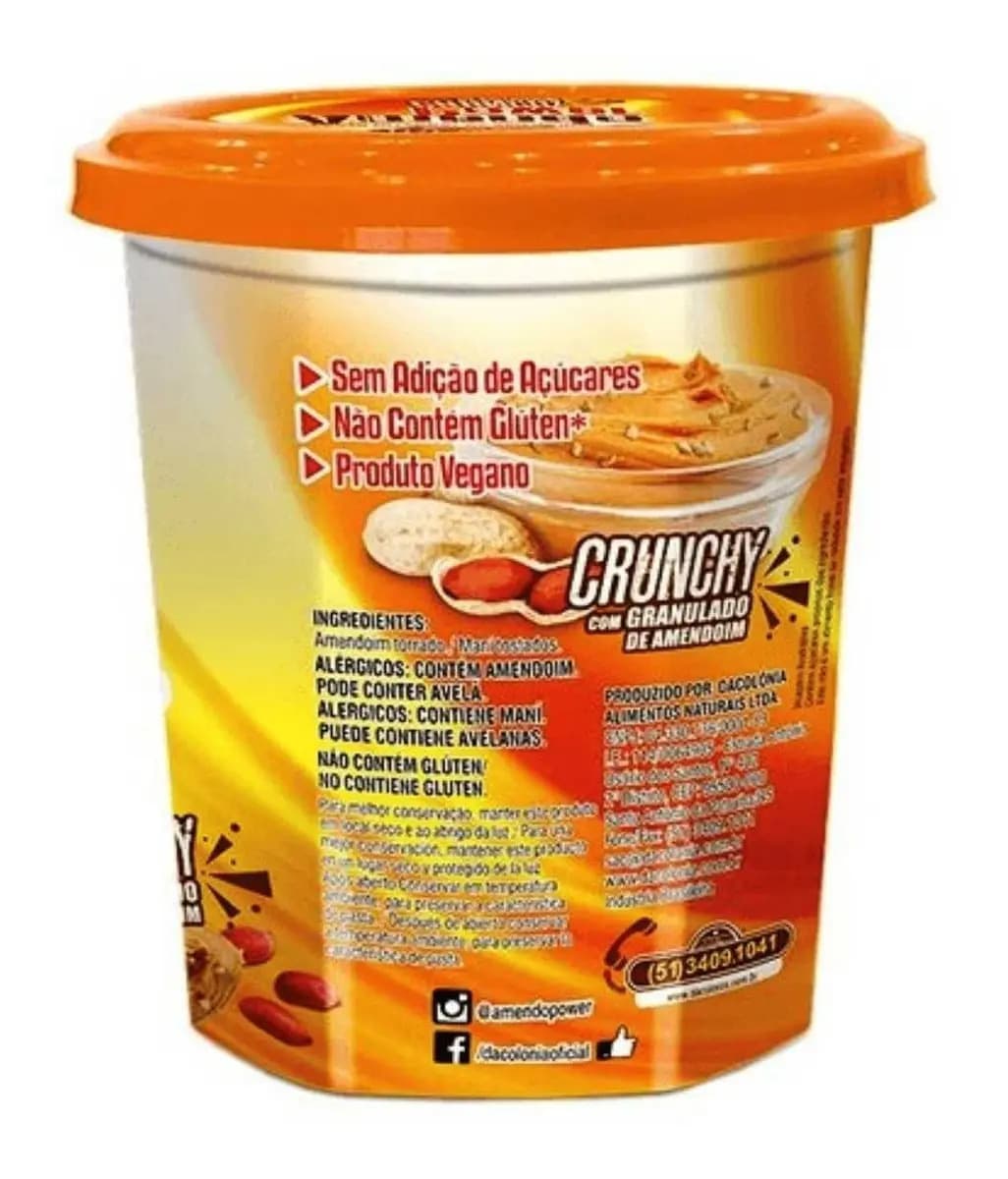 Pasta de Amendoim 100% Integral Crunchy DaColônia Amendo Power 500g Sem adição de Açúcares, Sem Glúten e Fonte Natural de Energia — imagem 6