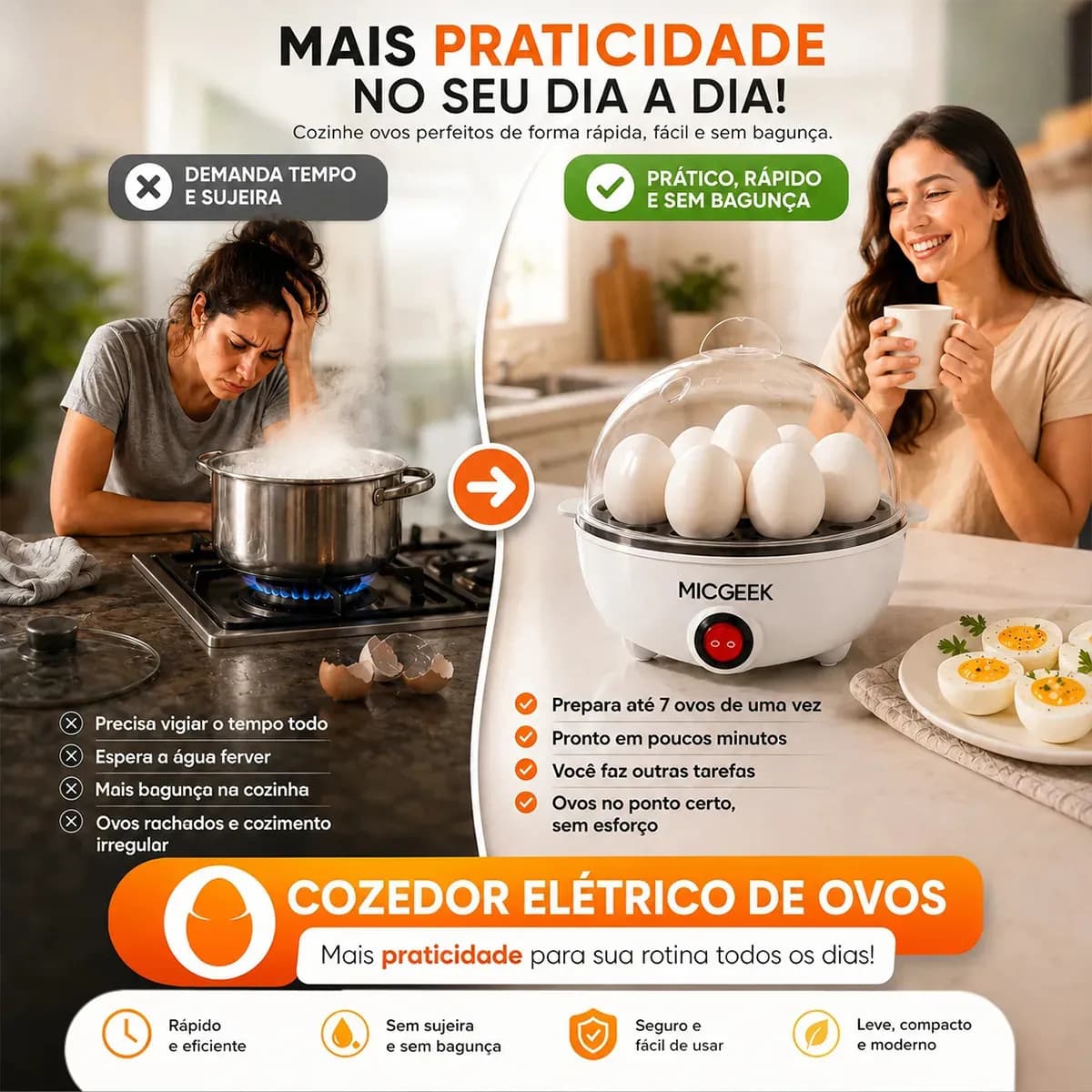 Cozedor De Ovos Automático Panela A Vapor Elétrica Legumes Elétrica Portátil Prático Rápido 7 Ovos Em 5min Micgeek — imagem 4