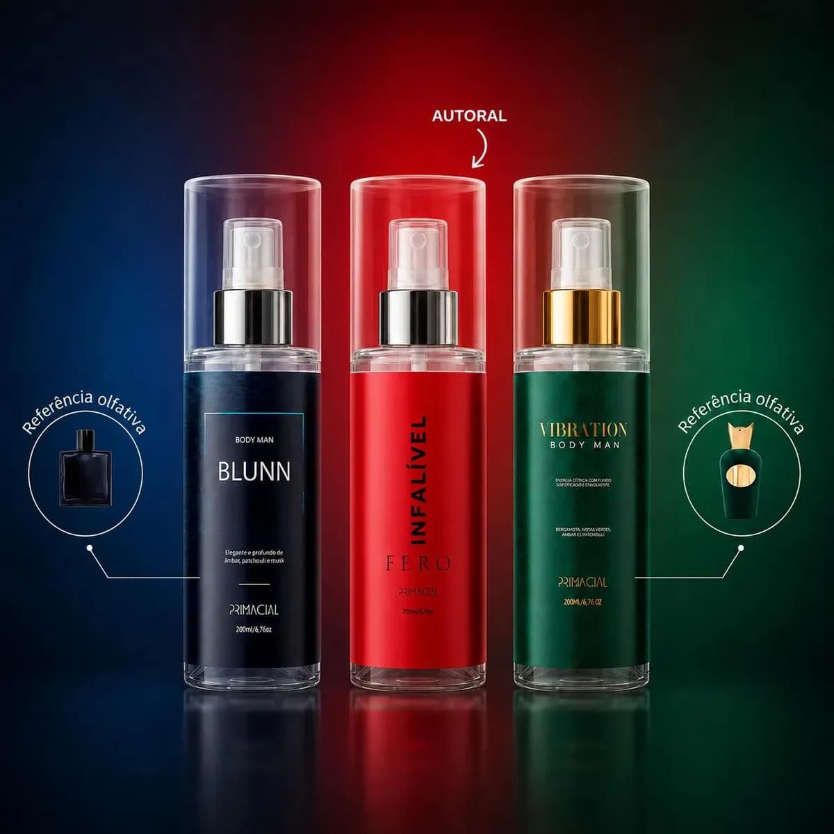 Kit 3 Body Splash Masculino Vibration + Blunn + Infalível Fero By Primacial Body Man — imagem 2