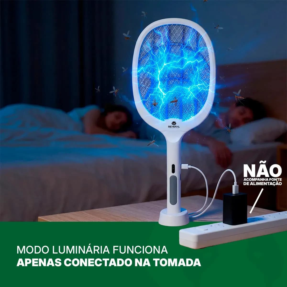 Raquete Elétrica Several Importados Recarregável Mata Pernilongos Mosquitos E Atrai Com Iluminação UV — imagem 5