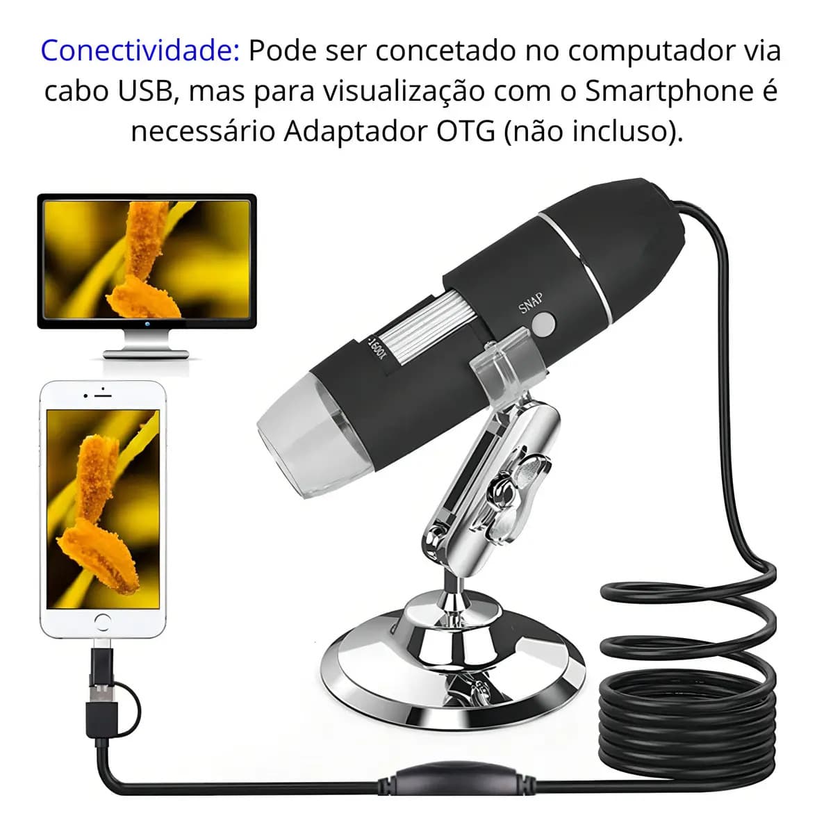 Microscópio Digital Zoom 1600x Lupa Microscópica Portátil Profissional Hd Com Cabo Usb Câmera 2.0 Mp Pc Android Tumblr — imagem 5