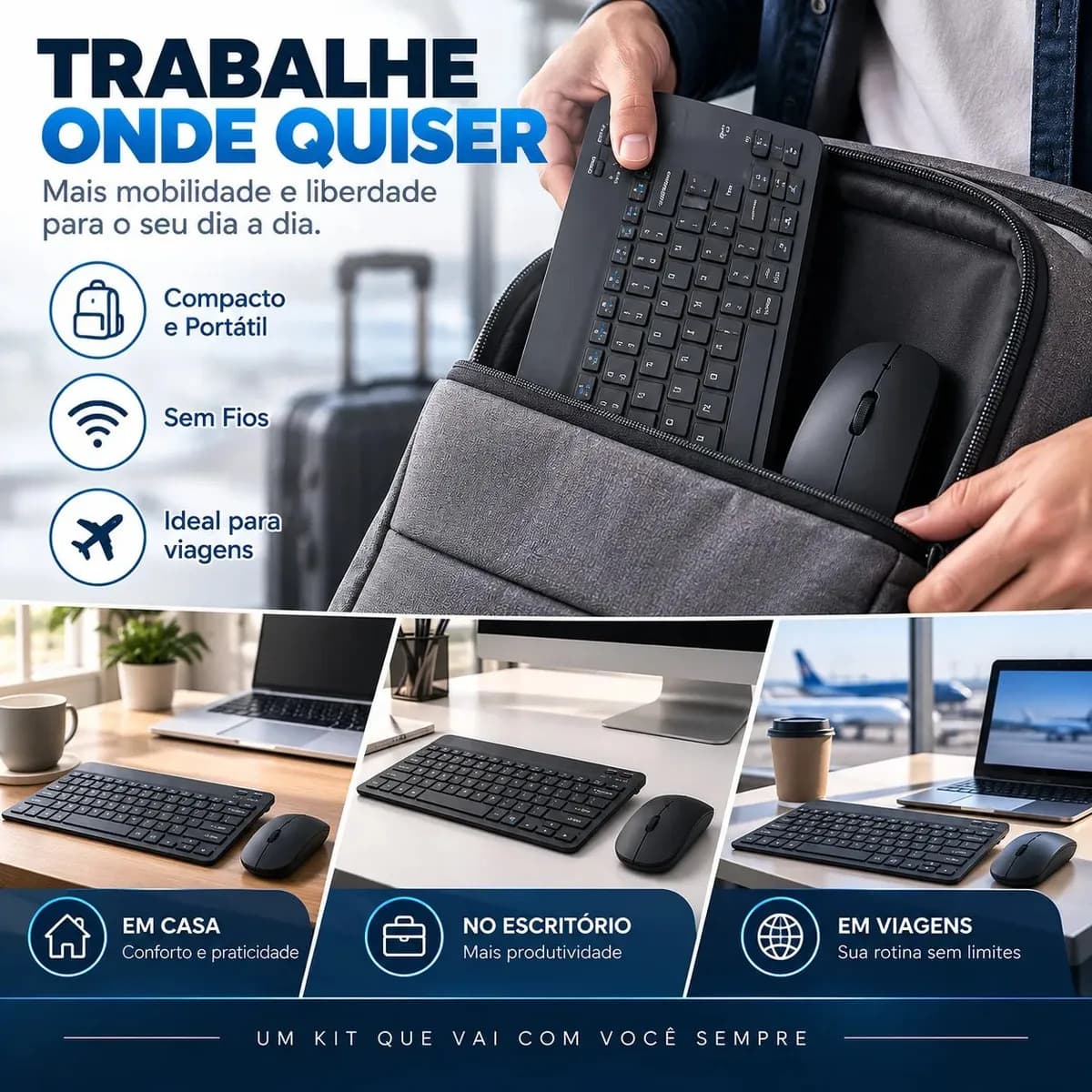 Kit Teclado e Mouse sem Fio Bluetooth ABNT para Tablet e PC — imagem 3