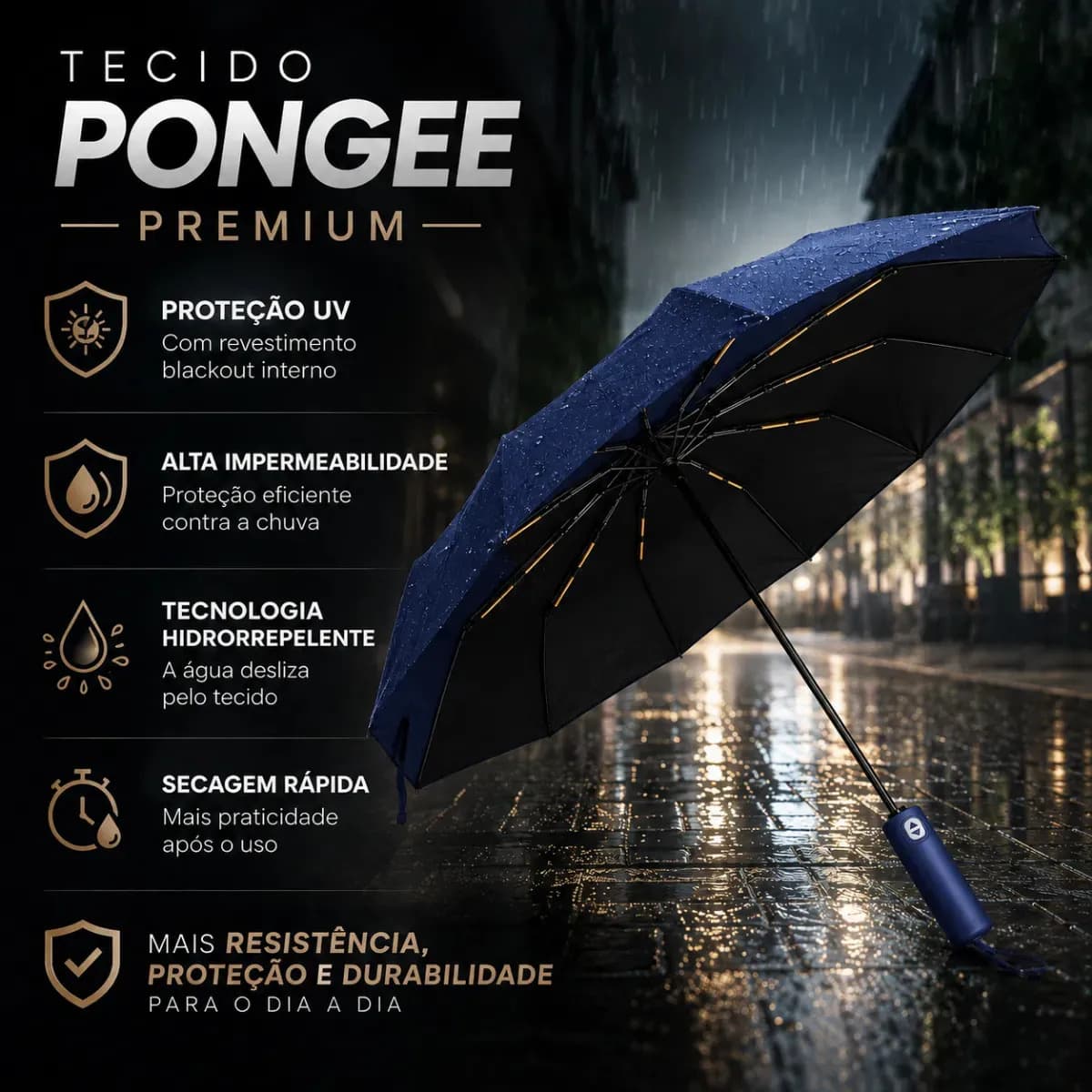Guarda Chuva Abre E Fecha Automático Reforçado Contra Vento Proteção Uv Azul — imagem 5