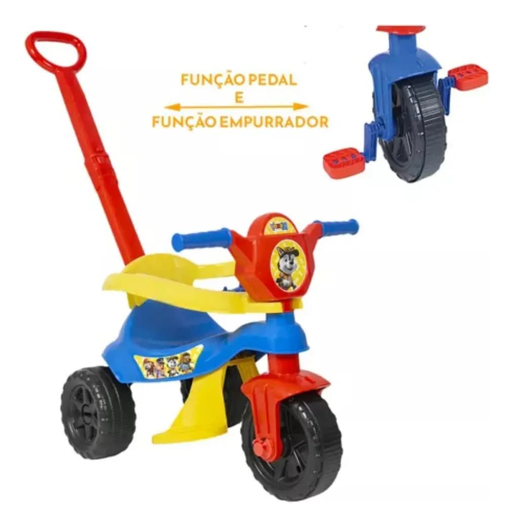 Triciclo Kendy Patrulha Canina Infantil Baby Dog Azul e Vermelho com Haste e Apoio de Pés — imagem 5