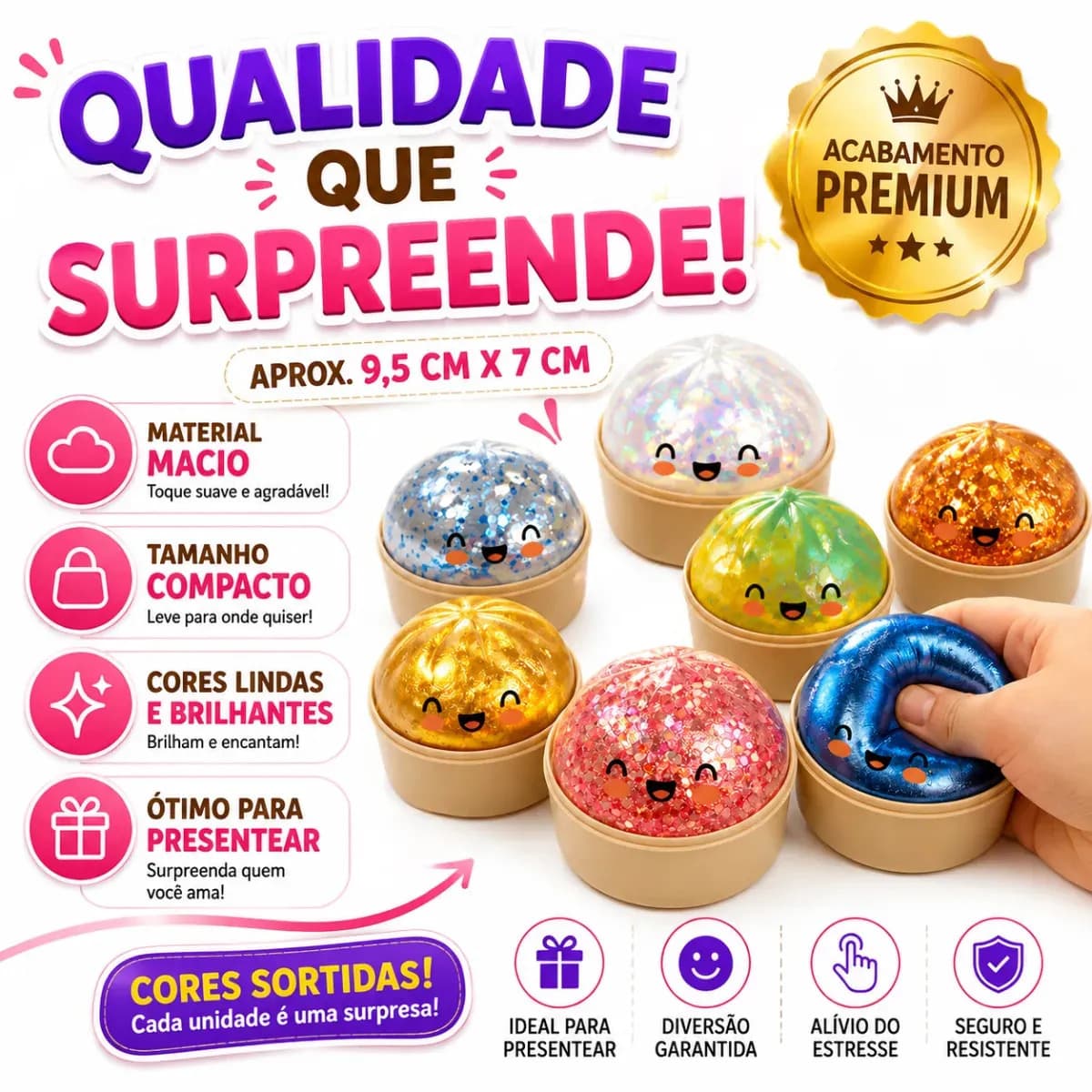 Squishy Infantil Brinquedo Sensorial Macio E Fofo Para Crianças Apertar Relaxar Colorido — imagem 2