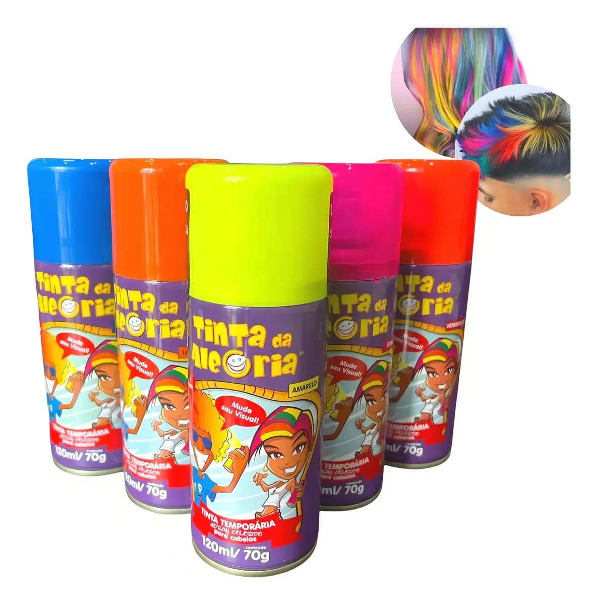 Tinta Spray Carnaval Festa Cabelo Temporária Rosa 150ml Colorida Lavável — imagem 4