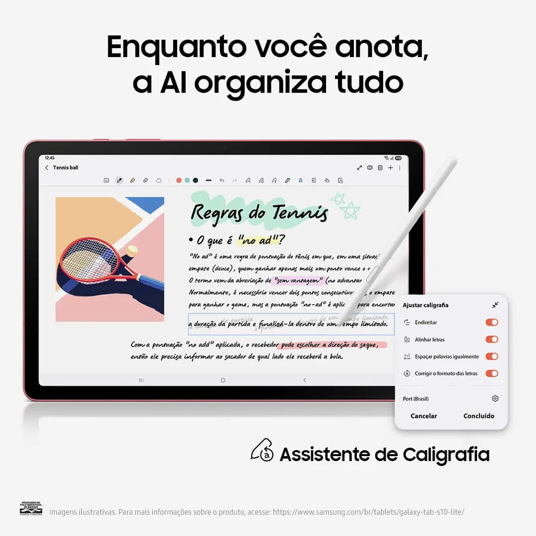 Tablet Samsung Galaxy Tab S10 Lite WiFi, 128GB, 6GB RAM, Tela 10.9", S Pen e Capa Smartbook Cover Inclusas Vermelho — imagem 5