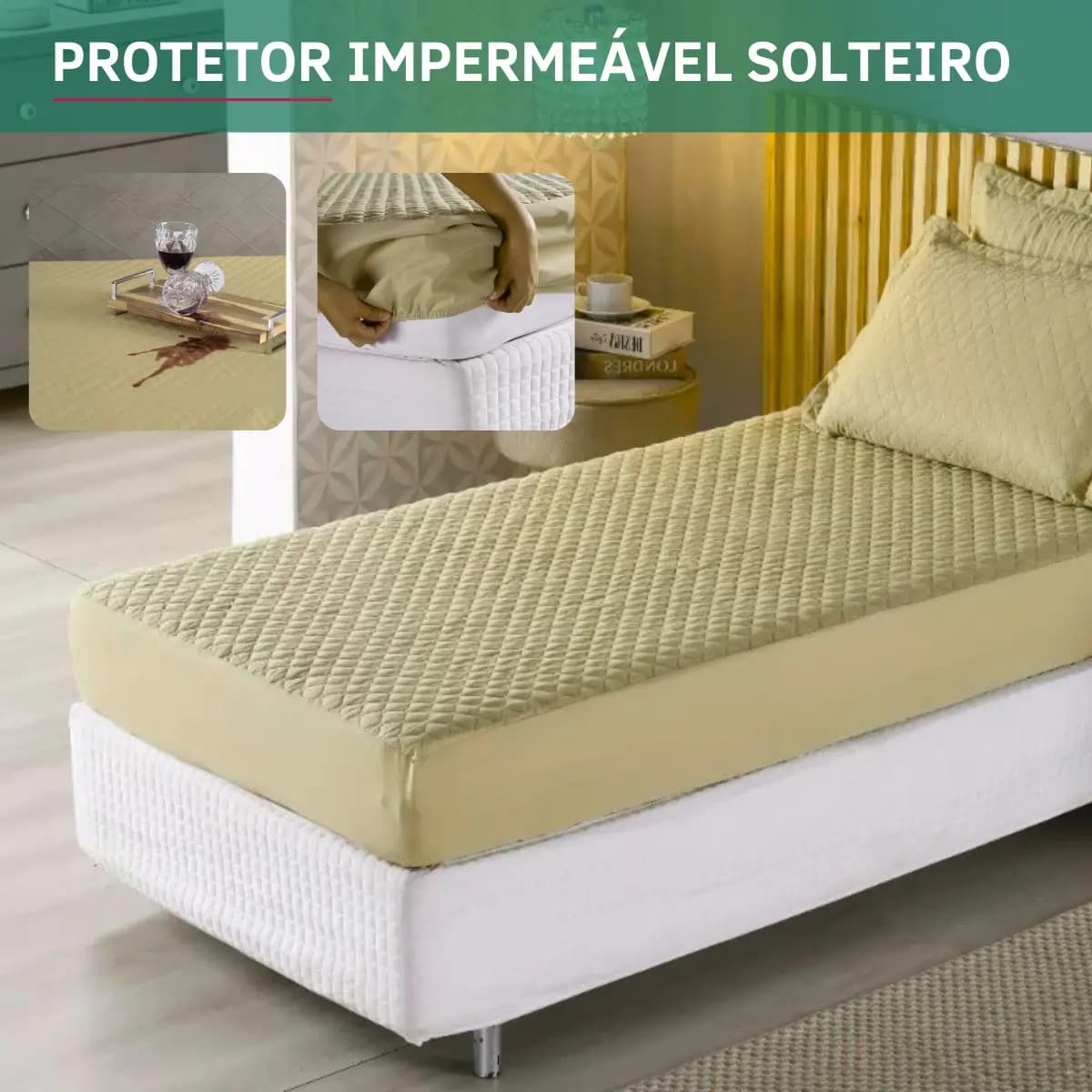Protetor De Colchão Impermeável Matelado Solteiro Antialérgico Antiácaro Toque Macio E Suave Premium Caqui