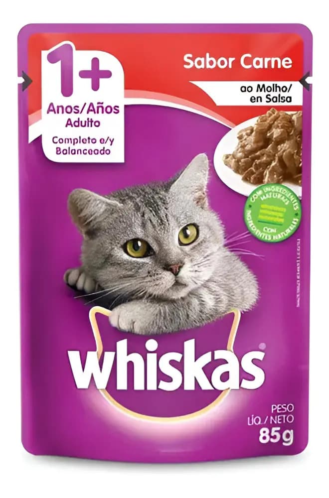 Whiskas ração úmida para gatos carne ao molho 85gr com kit de 20 sachês — imagem 2