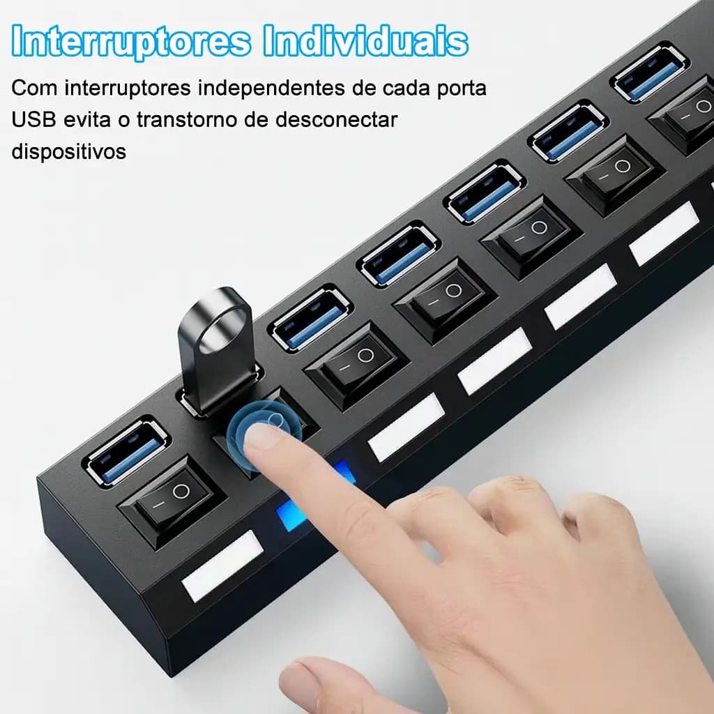 Hub Usb Com 7 Portas Ultra Rápido Para Pen Drive E Hd 3.0 5Gbps Alta Velocidade De Dados Turbo Usb Marca Ex Decor — imagem 5