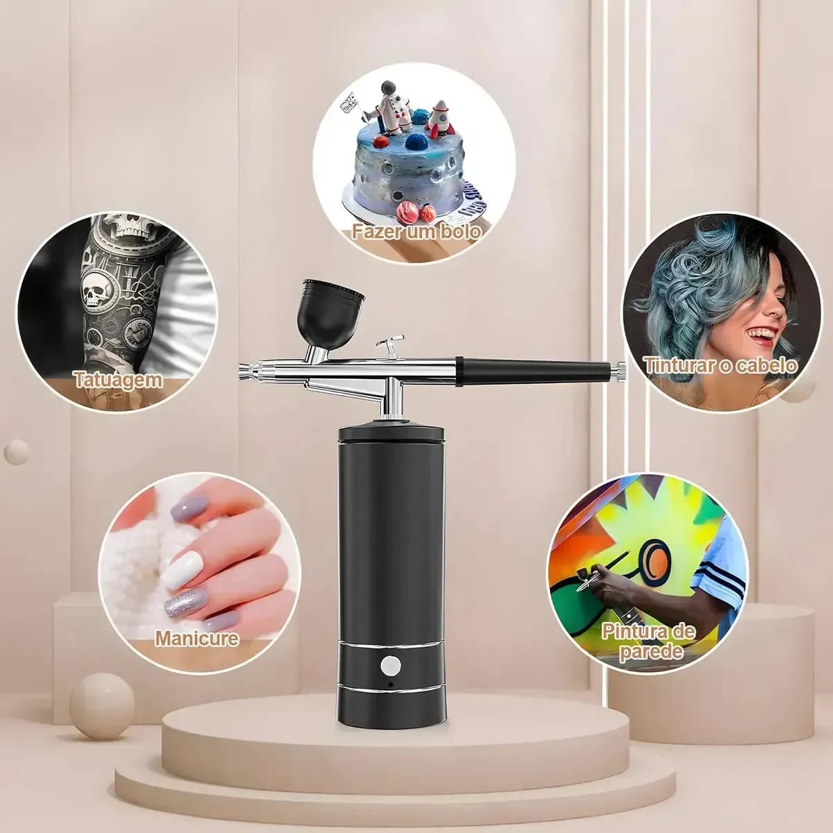 Kit Aerógrafo Sem Fio Recarregável USB com Mini Compressor Portátil, Dupla Ação para Unhas, Bolo, Pintura e Maquiagem — imagem 4