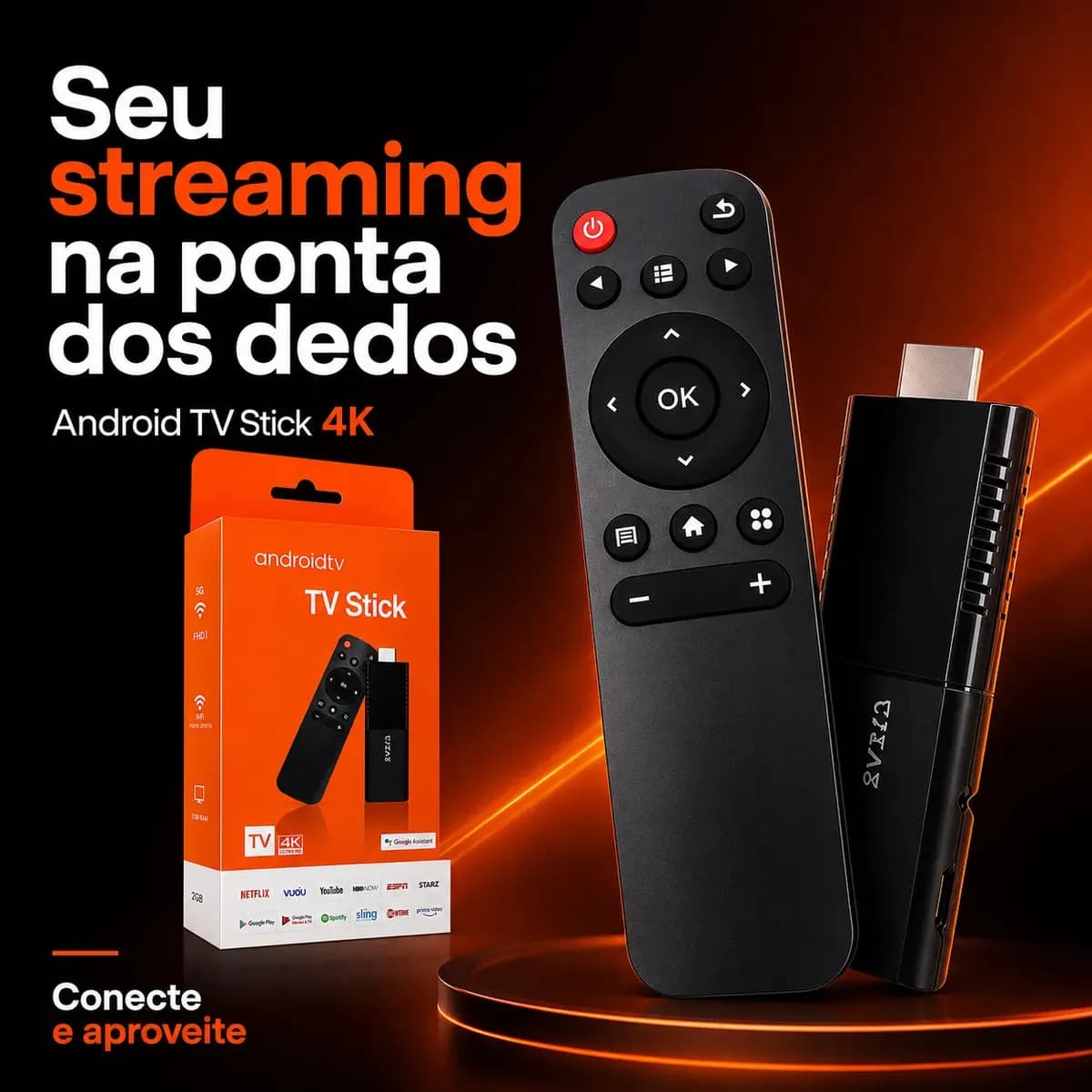 Tv Stick 4k Android Chromecast Smart Hdmi Wifi Ao Vivo Preto Padrão — imagem 4
