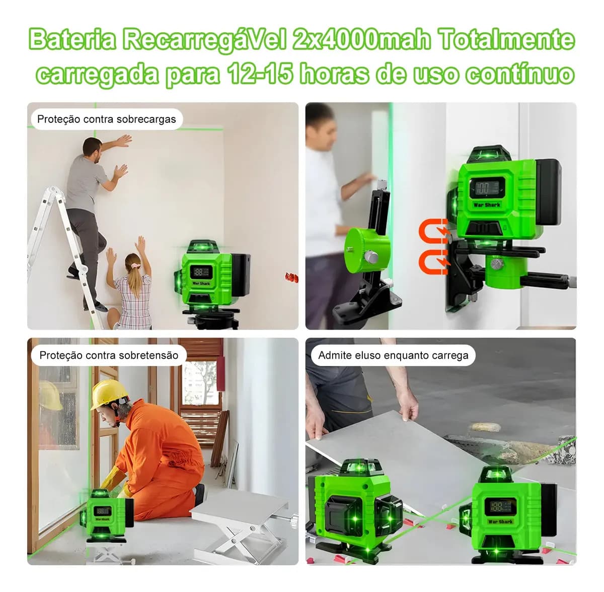 Nível Laser Verde 16 Linhas War Shark 360° Autonivelante + 2 Baterias — imagem 5