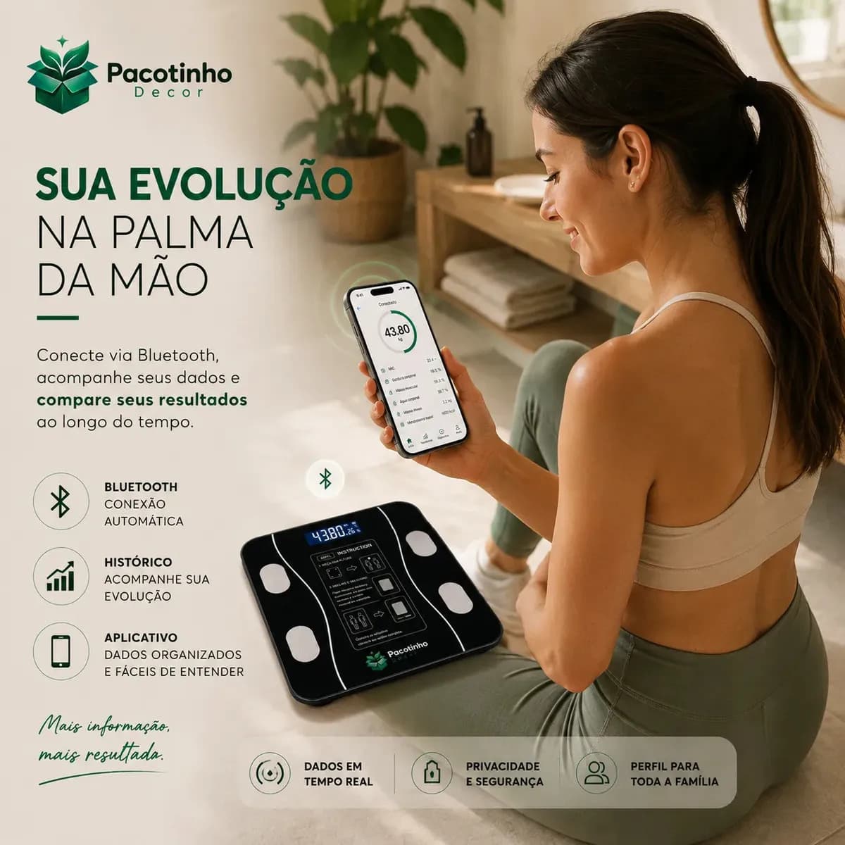 Balança Digital Smart Bioimpedância 180kg Bluetooth IMC Corporal App Android iOS Pacotinho Decor — imagem 3