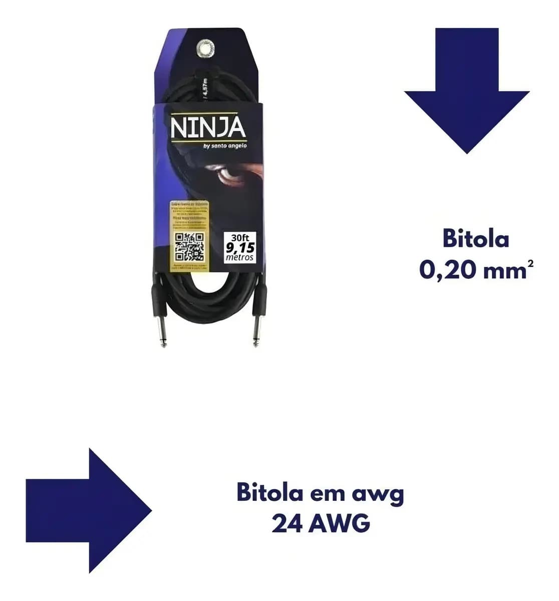 Cabo P10 Santo Angelo NINJA 30FT Guitarra Violão 9,15m Preto — imagem 6
