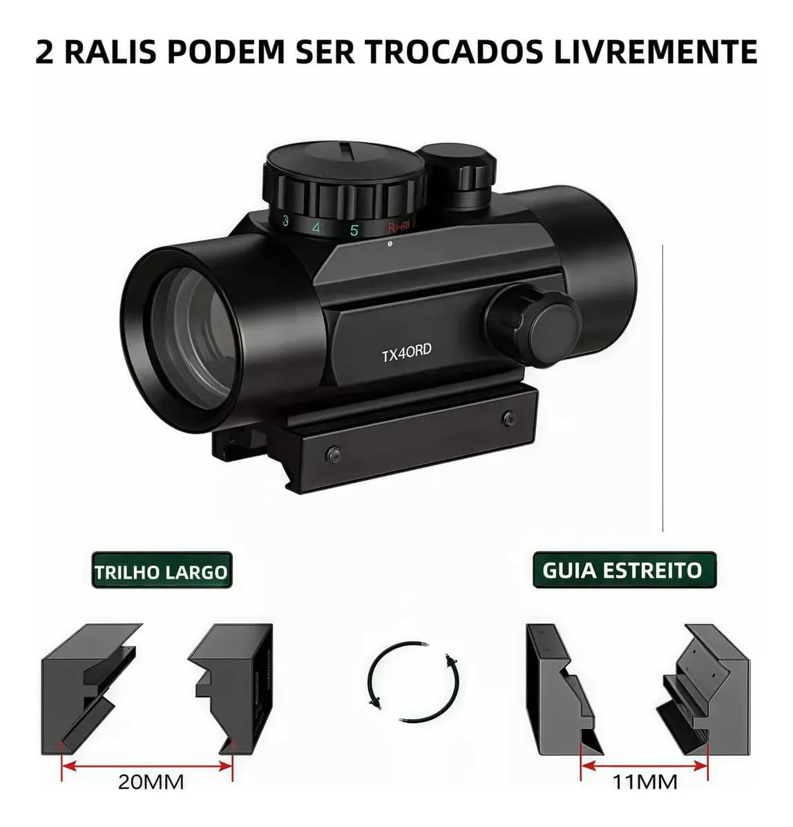 Mira Holográfica cruz com ponto luminoso vermelho e verde 1x40 Belifou 11mm E 22mm — imagem 3