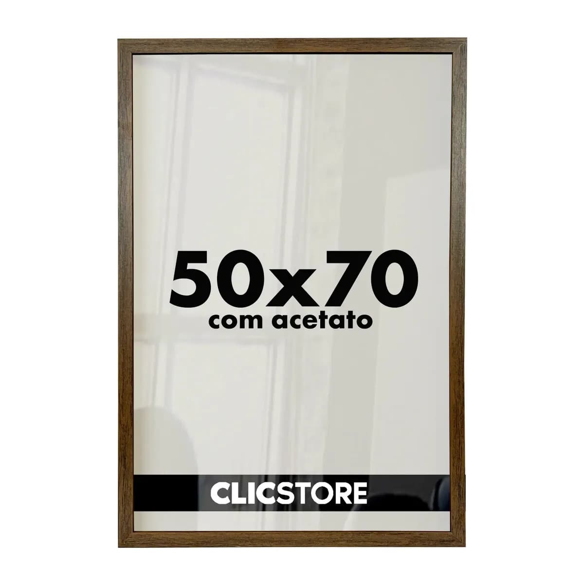 Moldura 50x70 com Acetato para Poster Quadros Foto Fotografia Diploma Quebra Cabeça Sala Quarto Clic Store Cor Marrom