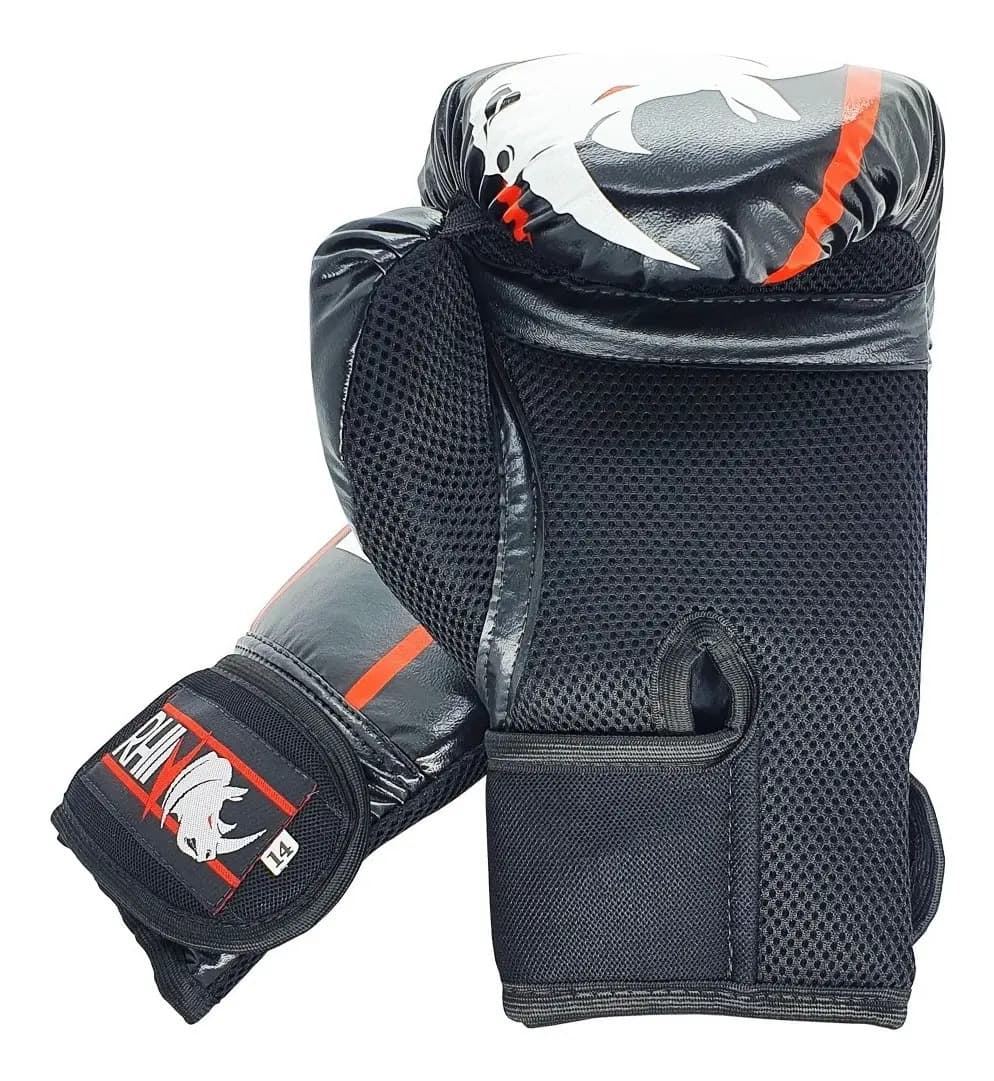 Luva De Boxe Muaythai Rhino Profissional Tamanho 12oz - Boxing Treino Saco de pancada Academia Competição Mão Força Unissex Cor Preto — imagem 3